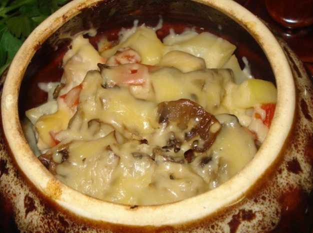 Свинина в горшочке с картофелем в духовке рецепт с грибами и сыром фото рецепт