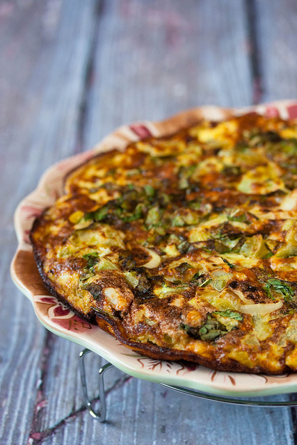 Green tomatoe and leek frittata