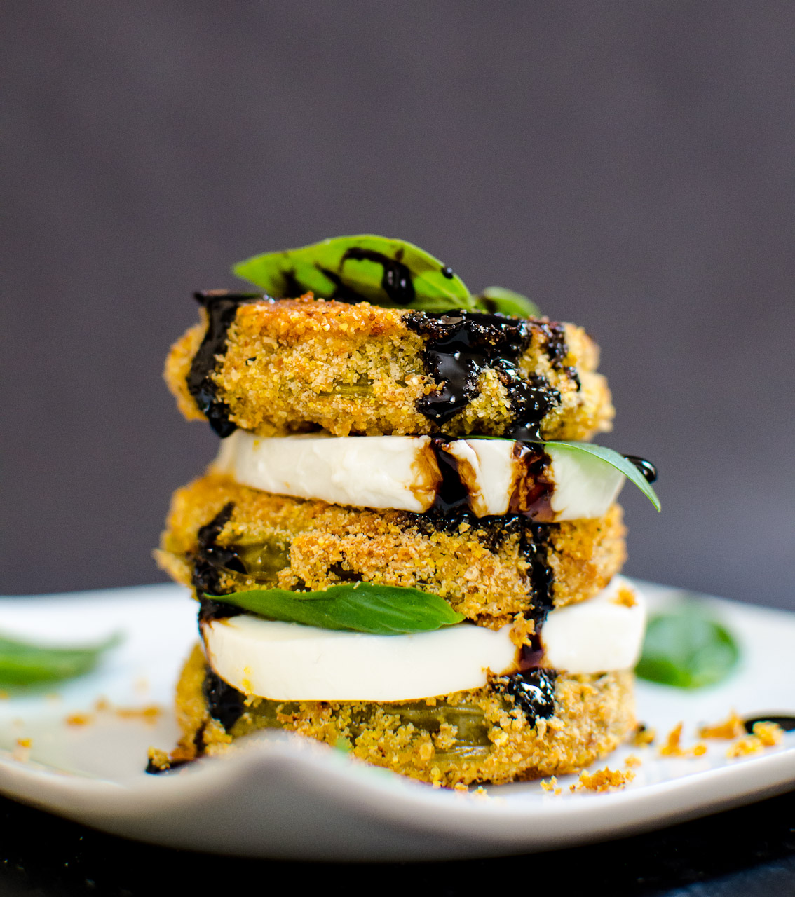 Oven fried green tomato caprese