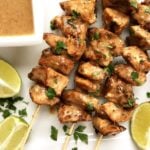 Chicken satay skewers with crunchy peanut butter sauce