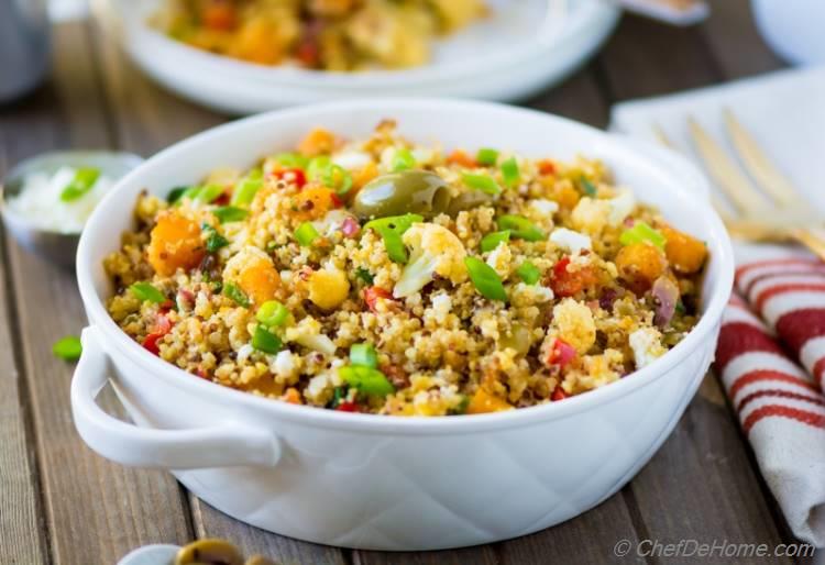 Healthy Quinoa Salad with vegetables olives and herbs 