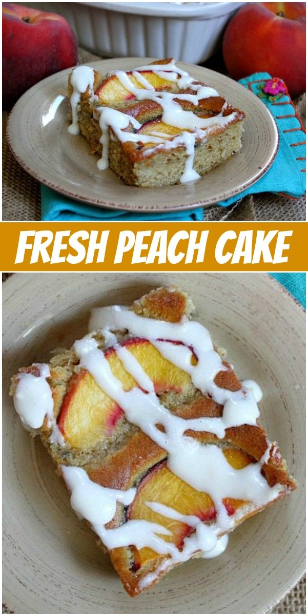 pinterest collage image for fresh peach cake
