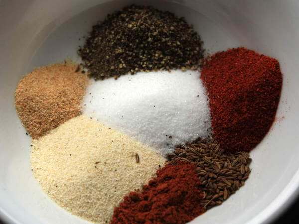 Bowl of Rib Rub Ingredients, Including Sugar, Salt, Black Pepper and Paprika In Bowl
